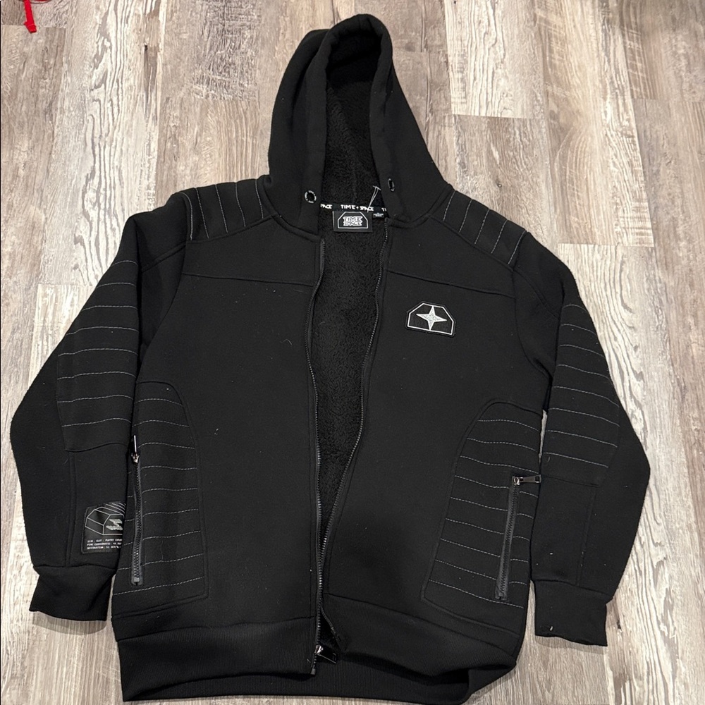 Black Military-Style Hooded Jacket